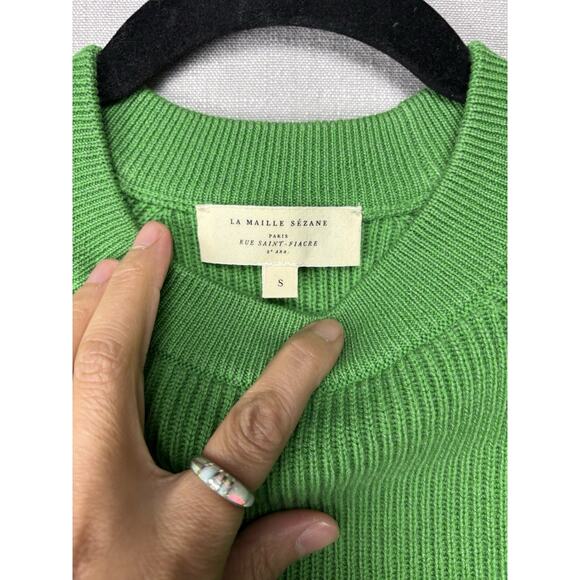 La Maille Sezane Womens Ribbed Wool Blend Sweater Top Skirt Set Green S/M - Picture 3 of 9